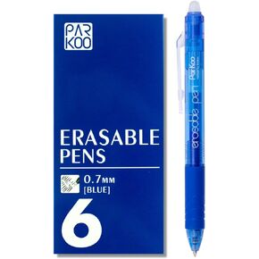 ParKoo Retractable Erasable Gel Pens Clicker, Fine Point, Make Mistake Disappear, Black Ink for Note Taking and Crossword Puzzles, 6-Pack