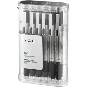 TUL GL1 Retractable Gel Pen, Needle Point, 0.7 mm, Gray Barrel, Black Ink, Pack Of 12