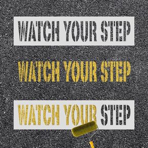 2pcs Watch Your Step Stencils, 22.83x5.51 inch Watch Your Step Signs Reusable Letter Stencils Paint Stencils Warning Sign Stencil Safety Stencils for Walls Floors Stairs