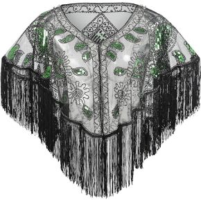 1920s Shawl Sequin Beaded Evening Cape Wraps for Gatsby Party Women Evening Cape Vintage Flapper Cover Up