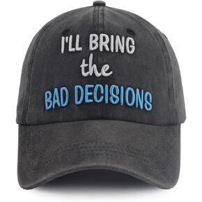 I'll Bring The Bad Decisions Hat for Women, 3D Embroidered Adjustable Cotton Bachelorette Party Gifts Baseball Cap