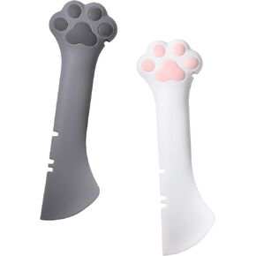 Pet Dog Cat Paw Design Silicone Mini Spatula Spoon Scooping Can Food Opener Lid (1 Gray+1 White Spoon)