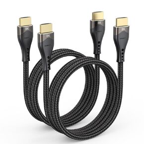 8K HDMI Cable 3.3FT 2-Pack, 48Gbps High Speed HDMI to HDMI 2.1 Cable 8K@60Hz, 4K@120Hz Nylon Braided HDMI Cord eARC, HDR10, HDCP2.2&2.3 for PS5/PS4, Monitor, HDTV, Laptop, PC, Blu-ray