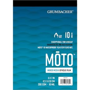 Grumbacher 5" x 7" Moto Mixed Media Opaque Film, 10 MIL/200 GSM, 10 Sheets/Pad, 1 Each