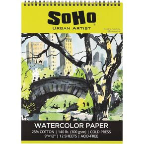 SoHo Urban Artist Watercolor Spiral Pad 16x20" - 140lb Cold Press Acid-Free, ECF, 12 Pages