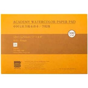 BAOHONG Academy Grade Watercolor Block, 100% Cotton, Acid-Free, 140LB/300GSM, Rough Grain Textured, 20 Sheets per Block (Rough Grain 4.9''x7'')