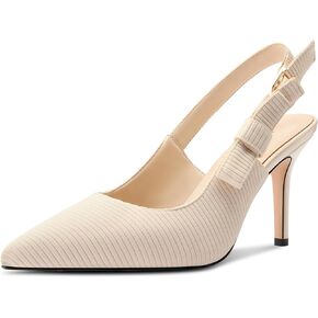 NobleOnly Womens Stilettos Slingback Heels Close Pointed Toe Bow-Knot Pumps Adjustable Buckle Office Dress Slip-on Shoes 3.3 Inches Heels