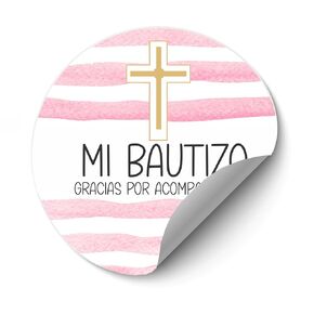 Spanish Baptism Stickers - Mi Bautizo Stickers - Gracias por Acompañarnos Stickers - Girls Baptism Favor Labels- Set of 40 Stickers - Made in USA