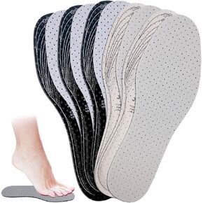 5 Pairs Unisex Breathable Cushioning Shoe Insoles Thin Shoe Pads Inserts Ultra Soft Walking Comfort Double Layer Latex Foam Perforated Insole Fit in Any Shoe for Men 7-11 Woman 1-8 (Black, White)