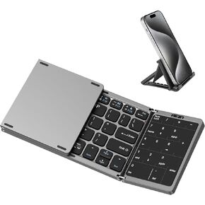 MoKo Foldable Bluetooth Keyboard, Ultra-Thin Folding Rechargeable Keyboard, Portable Wireless Keyboard for Laptop iPhone iPad, Compatible with All iOS Android Windows Tablet Smartphone Devices, Gray