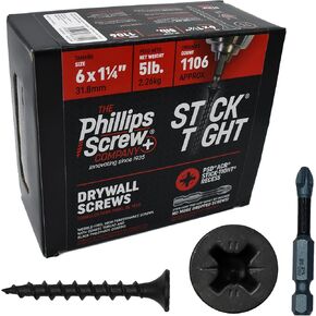 براغي الحوائط الجافة PSC مقاس 6 × 114 صندوق 5 رطل (عدد 1106) مع لقمة تأثير PSD ACR مقاس 2 بوصة - خيط كورسي، وأضلاع مثبتة، وتقنية لاصقة محكمة، وطلاء فوسفات أسود وطرف حاد in Kuwait