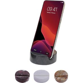 حامل هاتف خلوي رخامي، حامل iPhone متعدد الاستخدامات للمكتب، حامل هاتف مكتبي، حامل حامل لمنضدة الليل، سطح المطبخ، طاولة الدراسة. حامل حجر رخام صلب ثقيل (أسود)