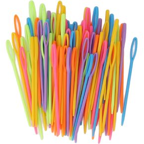 100 Pcs Plastic Sewing Needles for Children, 9 cm Hand Sewing Needles Big Eye Learning Needles Multicolor Sewing Needles for Sewing Craft and Kids DIY