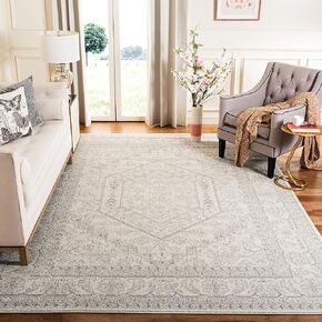 SAFAVIEH Adirondack Collection Area Rug - 8' Square, Ivory & Silver, Oriental Medallion Design, Non-Shedding & Easy Care, Ideal for High Traffic Areas in Living Room, Bedroom (ADR108B)