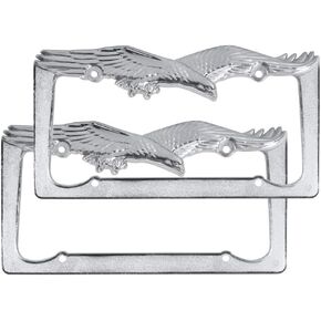 BDK Chrome Plated Rust-Proof Die-Cast Stainless Metal License Plate Frame/Holder Universal Size - American Bald Eagle (Pack of 2)
