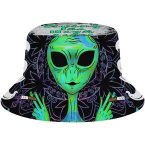Alien Weed Leaf Bucket Hat Gifts for Men Women, Unisex Packable Sun Cap, Cool Black Fisherman Hat Summer Outdoor