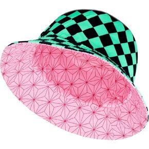 أنيمي قبعة دلو Kamado Tanjirou Kamado Nezuko قبعة بحافة جميع أنحاء الطباعة قبعة بحافة عكسها مزدوجة الجانب ارتداء قبعة الصيد الأخضر/الوردي in Kuwait