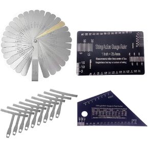 12 Pieces Luthier Tools Including Black Plating String Action Gauge Ruler Fret Rocker 32 Blades Feeler Gauge 9Understring Radius Gauge for Guitar and Bass Setup Tool Stainless Steel