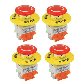 22mm mounting Hole Latch Emergency Stop Button Switch red, with 60mm Emergency Stop Sign 1NO 1NC, 660V 10A (4PCS)