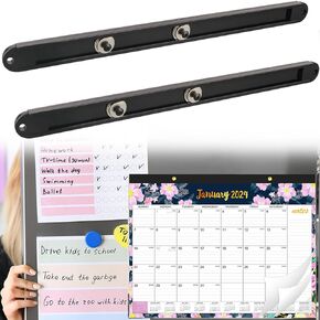 Magnetic Calendar Holder for Refrigerator, 2 Pack Heavy Duty Magnetic Calendar Holders for Fridge, Anti-Scratch Desk Calendar Hanger for Refrigerator Fridge Kitchen(Calendar Not Included)
