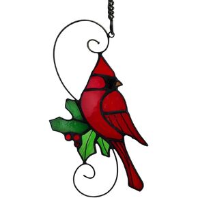 Stained Glass Window Hanging,Handmade Red Birds on Branches， Decorations On The Window of The Cardinal's Sun Catcher,Cardinal as Commemorative Gifts for Women and Missing Loved Ones