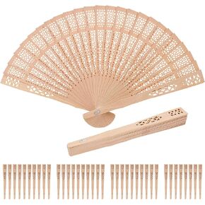 40 Pack Sandalwood Fan, Wooden Folding Fan, Chinese Sandalwood Personal Hand Held Openwork Wood Fan for Weddings, Home Decoration, Birthdays