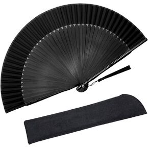 Zolee Folding Hand Fan for Women - Foldable Chinese Japanese Vintage Bamboo Silk Fan - for Hot Flash, Dance, Performance, Decoration, Party, Gift (Solid Sexy Black)