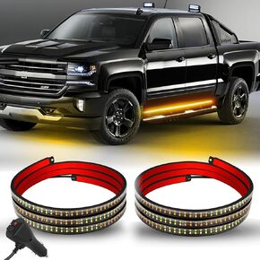 2PCS 70 Inch Running Board Lights for Truck, 864 LED Emergency Strobe Lights Strip Safety Flashing Warning Police Cop Side Marker Lights for Law Enforcement Vehicles Trucks Pickups (Amber)