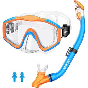 HiiPeak Snorkeling Gear for Kids, Goggles with Nose Cover Kids Snorkel Set for Ages 5-15, Dry Top Snorkeling Gear for Kids and Snorkel Set