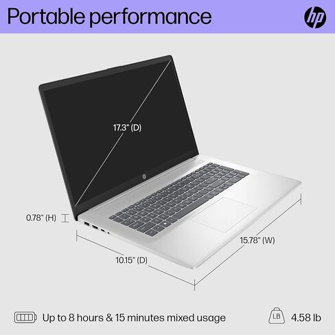 HP 17.3 inch Laptop, FHD Display, AMD Ryzen 5 7520U, 16 GB RAM, 512 GB SSD, AMD Radeon Graphics, Windows 11 Home, 17-cp2099nr (2024) in Saudi Arabia