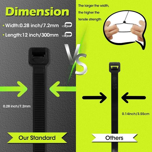 Cable Zip Ties 50 Pack, 12 Inch Self-Locking Nylon Cable Ties, Reusable Black Zip Ties, Cable Cord Management, Multi-Purpose Zip Ties Heavy Duty for Home, Garden, Workshop (0.28 Inch Width) in Saudi Arabia