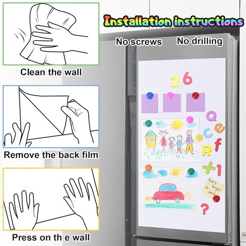 ورق اتصال سبورة مغناطيسية للجدار 39.3 * 17.7 بوصة ملصق ورق حائط سبورة ذاتي اللصق وقشر ملصق جداري مغناطيسي لمكتب المنزل والثلاجة والفصل الدراسي in Kuwait