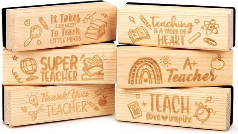 6 Pack Teacher Appreciation Gifts Chalkboard Eraser with Sculpture Thank You Teacher Pattern Pine Wood Chalk Eraser Campus Style Felt Whiteboard Eraser for Teacher Supplies Gift in Saudi Arabia