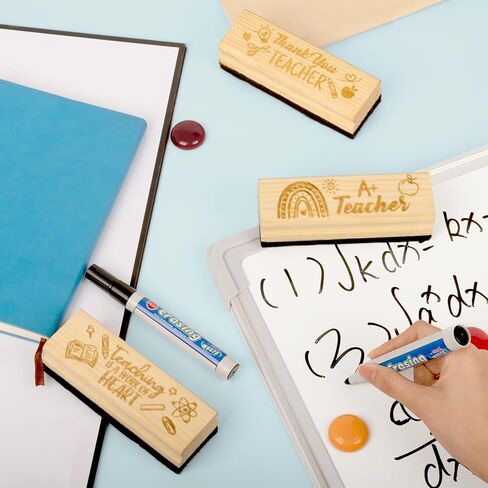 6 Pack Teacher Appreciation Gifts Chalkboard Eraser with Sculpture Thank You Teacher Pattern Pine Wood Chalk Eraser Campus Style Felt Whiteboard Eraser for Teacher Supplies Gift in Saudi Arabia