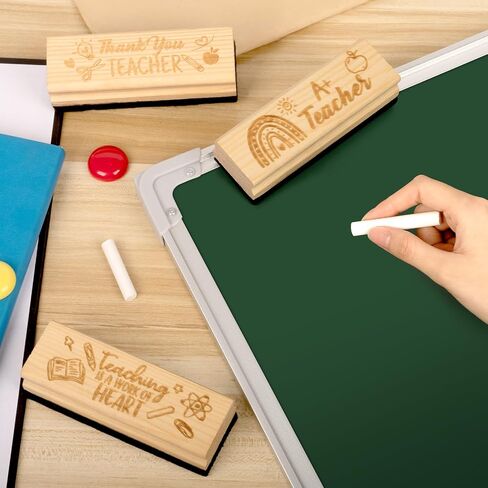 6 Pack Teacher Appreciation Gifts Chalkboard Eraser with Sculpture Thank You Teacher Pattern Pine Wood Chalk Eraser Campus Style Felt Whiteboard Eraser for Teacher Supplies Gift in Saudi Arabia