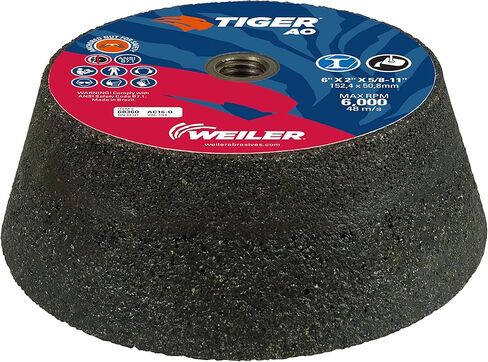 Weiler 68360 Tiger AO Type 11 Flaring Cup Wheel, AC16-Q, 6/4-3/4 x 2 x 5/8-11, Rim 1.5", Back 3/4", (Pack of 5) in Kuwait