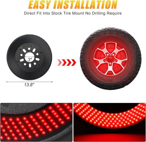 ضوء فرامل الإطارات الاحتياطية، ضوء الفرامل الثالث 405 قطعة LED ضوء العجلة حلقة حمراء فائقة السطوع متوافقة مع 2007-2017 جيب رانجلر JK/JKU و2018-2022 جيب رانجلر JL/JLU in Kuwait