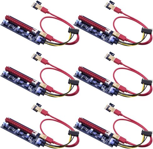 Mailiya 6 Pack PCIe Riser، كابل GPU Riser Express 16x إلى 1x، محول Riser مدعوم مع 4 مكثفات صلبة/RGB LED Light/60 سم USB 3.0 كابل لتعدين BTC/Litecoin Ethereum ETH in Kuwait