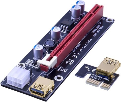 Mailiya 6 Pack PCIe Riser، كابل GPU Riser Express 16x إلى 1x، محول Riser مدعوم مع 4 مكثفات صلبة/RGB LED Light/60 سم USB 3.0 كابل لتعدين BTC/Litecoin Ethereum ETH in Kuwait