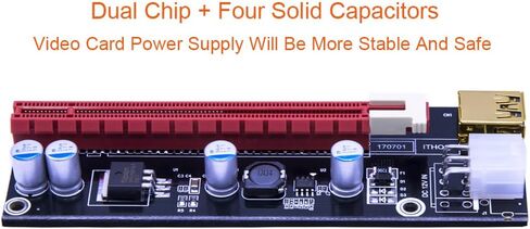 Mailiya 6 Pack PCIe Riser، كابل GPU Riser Express 16x إلى 1x، محول Riser مدعوم مع 4 مكثفات صلبة/RGB LED Light/60 سم USB 3.0 كابل لتعدين BTC/Litecoin Ethereum ETH in Kuwait