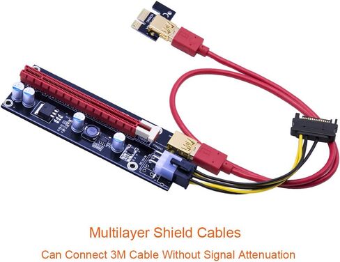 Mailiya 6 Pack PCIe Riser، كابل GPU Riser Express 16x إلى 1x، محول Riser مدعوم مع 4 مكثفات صلبة/RGB LED Light/60 سم USB 3.0 كابل لتعدين BTC/Litecoin Ethereum ETH in Kuwait