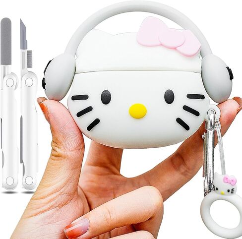 Cartoon Cute Kitty Design Silicone Airpods Pro Case 2019/Airpods Pro 2nd Generation Case with Multi-Function Cleaning Pen in Saudi Arabia