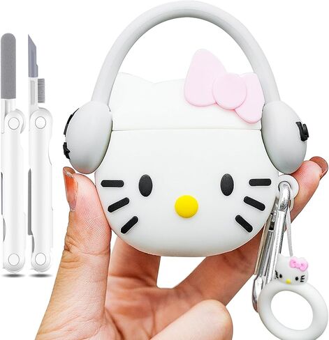 Cartoon Cute Kitty Design Silicone Airpods Pro Case 2019/Airpods Pro 2nd Generation Case with Multi-Function Cleaning Pen in Kuwait