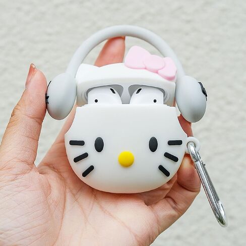 Cartoon Cute Kitty Design Silicone Airpods Pro Case 2019/Airpods Pro 2nd Generation Case with Multi-Function Cleaning Pen in Kuwait