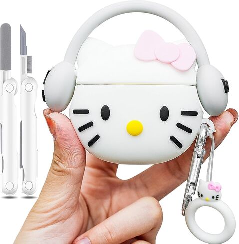 Cartoon Cute Kitty Design Silicone Airpods Pro Case 2019/Airpods Pro 2nd Generation Case with Multi-Function Cleaning Pen in Saudi Arabia
