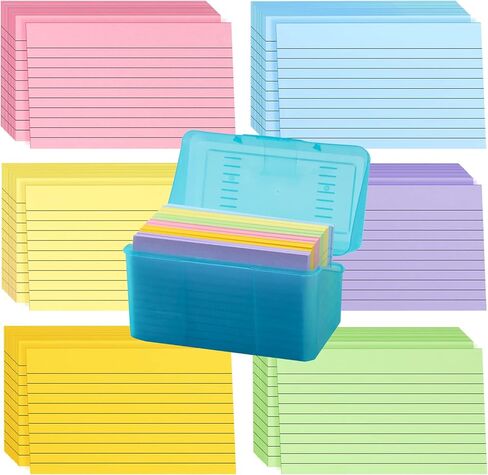 700 ورقة بطاقات فهرسة ملونة مع 2 حامل بطاقات فهرسة، بطاقات فهرسة مسطرة 3 × 5، بطاقات دراسة للتعلم المدرسي واللوازم المكتبية، 6 ألوان in Kuwait