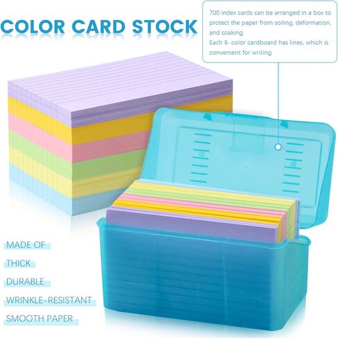 700 ورقة بطاقات فهرسة ملونة مع 2 حامل بطاقات فهرسة، بطاقات فهرسة مسطرة 3 × 5، بطاقات دراسة للتعلم المدرسي واللوازم المكتبية، 6 ألوان in Kuwait