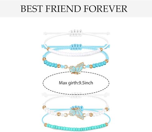 MJartoria BFF أساور ل2-فراشة مطابقة الأساور مجموعة من 4 حبلا قابل للتعديل أفضل أصدقاء سوار الصداقة أساور مجوهرات هدايا للفتيات في سن المراهقة النساء الأزواج in Saudi Arabia