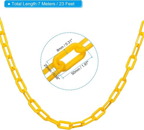 باتيكل 0.3 بوصة قطرها 23 قدم طول حاجز سلسلة بلاستيكية، دعامة سلسلة ربط أمان للتحكم في الحشود في موقف سيارات مصعد الممر، أصفر in Kuwait