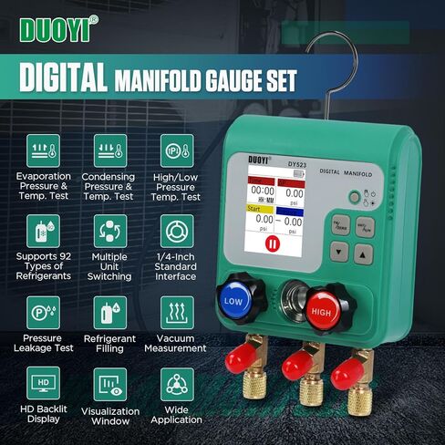 المقاييس الرقمية HVAC 92 مجموعة إعادة شحن غاز التبريد، مقاييس المنوعات الرقمية، اختبار ضغط الهواء وضيق الهواء، مجموعة قياس المنوع الرقمي، مقاييس التكييف مع خراطيم لأجهزة قياس التبريد r134a/r410a in Kuwait